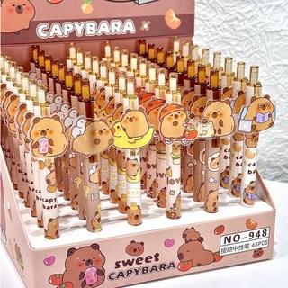 卡皮巴拉黑色中性筆，水豚文具，學生鉛筆盒, 1個, 1- 黑色中性筆(款式1隨機6個出一套)