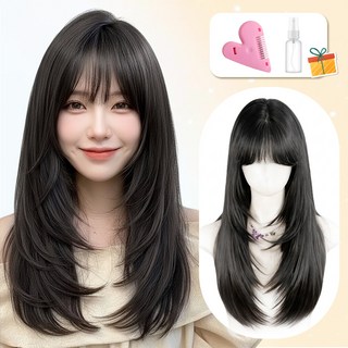 Novah 여성 통가발 긴머리 생머리 자연스러운 롱 전체가발 데일리 볼륨 레이어드 헤어 50cm, 1개, 블랙브라운