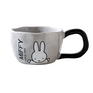 米菲兔 miffy 可愛卡通馬克杯 創意家用陶瓷水杯 辦公咖啡杯, 米菲Miffy兔-灰色,330ml, 1個