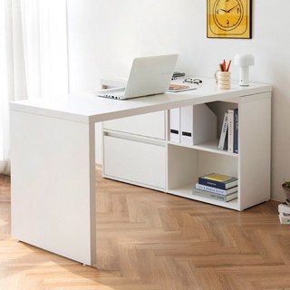 e스마트 와이즈 1인용 ㄱ자 책상세트 1400 1600, 화이트