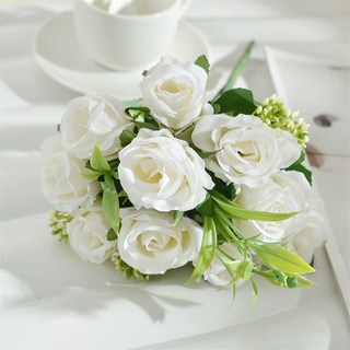 嗨購 仿真玫瑰花束 婚禮家居裝飾 茶包玫瑰 客廳擺件, 白色, 1個