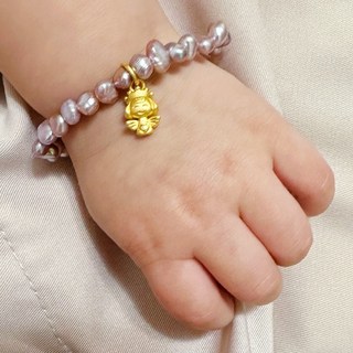儒家寶寶 黃金9999純金淡水珠守護天使手鍊（紫色）小天使 隨型珠 彌月禮 滿月禮 親子飾品