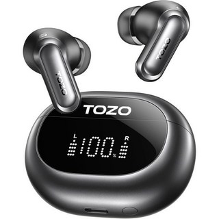 TOZO NC20 액티브 노이즈 캔슬링 무선 이어버드 LDAC 고음질 블루투스 헤드폰 6개 마이크 AI 통화 80시간 재생 시간 듀얼 페어링 앱을 통한 32 EQ IPX8 방수, Titanium Black, Small, LED Power Display
