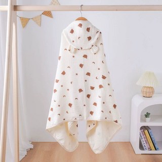 浴巾加大浴巾吸水浴巾速乾浴巾兒童浴巾斗篷純棉紗布夏季薄款可穿式中大童寶寶浴袍帶帽洗澡裹巾, 星月熊, 1個