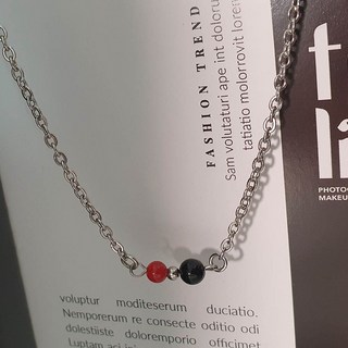 르비엘 *made* 원석 써지컬스틸 볼 목걸이 레드 포인트 블랙 레이어드 데일리