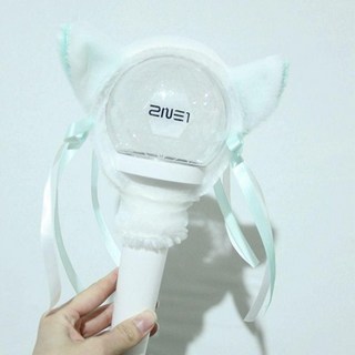 모아봉 콘서트 응원봉 캐럿봉 굿즈 키링 3개 set, 램프 커버 (응원봉 미포함), 화이트 고양이 안쪽 귀 그린 롱 헤어 버전
