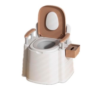 PU軟墊馬桶椅 灰咖色 5cm增高腳 高低可調, 可升降-軟座圈-【臥室/蹲坑兩用】-棕色