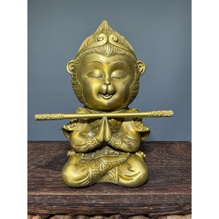 【通天寶】精選黃銅器【孫悟空】美猴王 齊天大聖 神采飛揚 身穿黃金甲 威風氣勢 如意金箍棒 裝飾擺件 B37, 黃銅