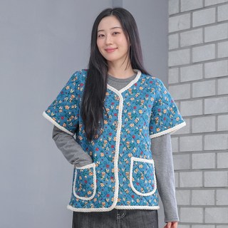 사입자몰 네브반팔조끼 꽃무늬 겨울 누빔 털 김장 촌캉스 기모 방한 보온 엄마 할머니 경량 패딩 홈웨어