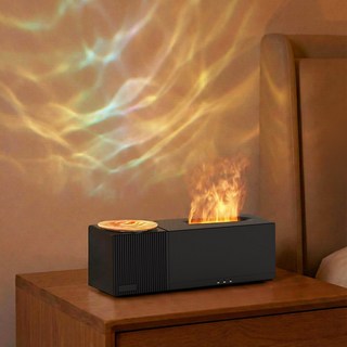 KLIFE 미니 불멍가습기 LED 초음파 무소음 가정용 가습기 무드등 리모컨, 블랙, A10