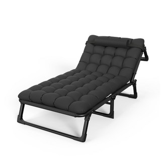 午睡摺疊躺椅 75公分加寬床面 四檔調節, 加寬75cm方管三折床黑色＋棉墊四檔