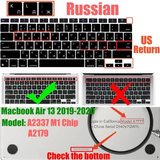 러시아어 레이아웃 MacBook Pro 키보드 커버 14" 16" M4 M3 M2 M1 Air 15" 13.6" 실리콘 스킨 미국/EU 버, 11 US A2337M1A2179Air13