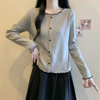 S-8XL 大尺碼針織衫 打底衫 德絨保暖長袖T恤 木耳邊寬鬆遮肚上衣