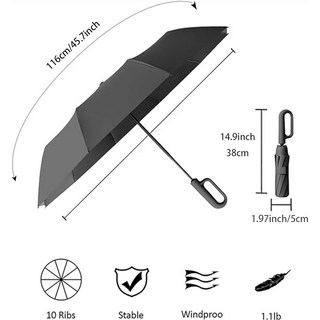 旅行折疊高爾夫傘 10 肋汽車輕便緊湊便攜汽車防紫外線 UPF50 手柄, 黑色, 1個