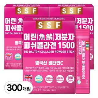 순수식품 500달톤 저분자 피쉬 콜라겐 1500mg 스틱 3박스(300포) 실속형 비타민C, 2.5g, 300개
