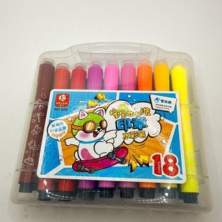 《翔翼百貨》印章彩色筆 可水洗彩色筆 18色 36色彩色筆 印章 色鉛筆 粉蠟筆 塗鴉筆 美術筆 59751, 1個, 18色印章彩色筆59751