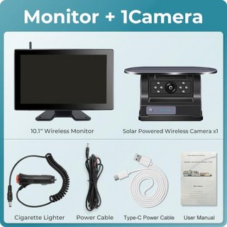 태양광 태양광패털 충전 후방카메라 자동차 태양열 패널 1080P 무선 백업 DVR 레코더 자석 카메라 트럭 버스 RV 트레일러 지게차용 10인치 BSD 모니터 포함, 128GB Card, 3)10.1 Inch add 1Cam