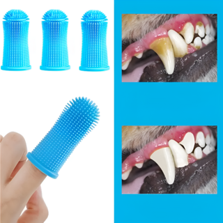 부드러운 실리콘 돌기 반려동물 구강청결 손가락 칫솔, 3개, 블루