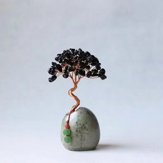A&R 發財水晶樹聚寶盆，創意盆栽款，四色任選，招財擺飾，居家裝飾品, 黑曜石