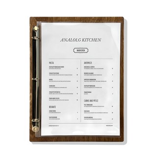 클립보드프로젝트 링 바인더 우드 메뉴판 퓨어 골드 + PET속지 2장, 1세트