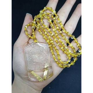 誠可議玻璃體老料白底鈦晶招財黃財神墜 搭配高品鈦晶鍊珠牌子533514 鏈珠57mm