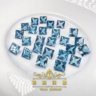 藝釩珠寶 亮色系倫敦藍拓帕石 公主方6x6mm 半寶石 金工鑲嵌裸石 刻面正方