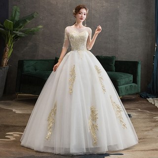 퀸스 WD-413 골드자수 포인트 웨딩드레스 럭셔리 A라인 드레스 셀프웨딩