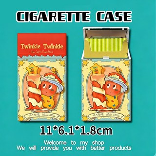 卡通圖案香菸盒 菸收納盒 便攜 粗細 多圖可選 香菸盒 11*6.1*1.8cm, 蜡烛星星人-细支, 1個