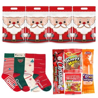 크리스마스 어린이집 유치원 단체선물 양말+간식꾸러미 세트 유치원 답례품 개별포장 1세트(디자인랜덤), 1개, (3호)산타포장간식세트
