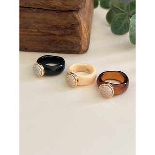 델마랑 블링 반지 베리 볼드 원형 파베 크리스탈 셋팅 호마이카 큐빅 반지 3color 아크릴 플라스틱 레진