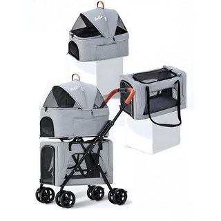 BELLO 分離式雙層寵物手推車 可上三鐵 寵物外出 可帶包折疊 LD03F, 橄欖綠, 1個