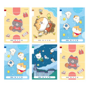 모닝글로리 초등 1-2 무제 노트 17줄 A 4종 + 2p 세트, 농구냥 댕댕걸리버 댕댕축구 솜솜피터팬 랜덤발송(2p), 3세트