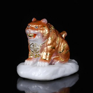 虎爺神像招財擺件，漢白玉工藝，迷你車載桌面守護神，可開發票, 金色