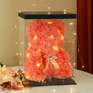 로즈베어[선물케이스+LED조명 세트]장미곰 장미곰돌이 40cm이벤트꽃 장미꽃인형 프로포즈 발렌타인데이 화이트데이 특별한날 결혼 입학식 졸업식 기념일 크리스마스 선물_쯔야코드, 퍼플+레드[선물케이스+LED조명 세트], 1개