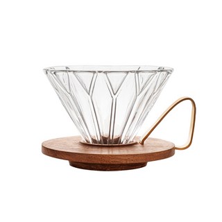 zeroHero 日式錘紋分享壺 400ml 高硼矽耐熱玻璃 胡桃木手柄 手沖咖啡壺, 胡桃木濾杯(含黃銅手柄), 1個