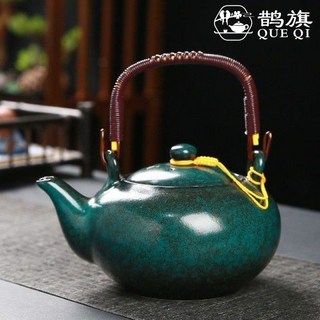 大號泡茶壺陶瓷家用哥窯青瓷老式窯變紅花茶提樑壺單壺送過濾網鵲旗kun, 綠松提樑壺【單壺】650ml, 1個
