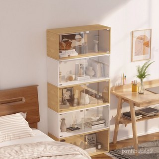 亞克力展示櫃 透明展示櫃 手辦模型櫃 陳列櫃 組閤書櫃 格子櫃 帶門落地小櫃子 玩具收納櫃 儲物櫃, 深灰,長格子D款-02-60厘米（透明門）