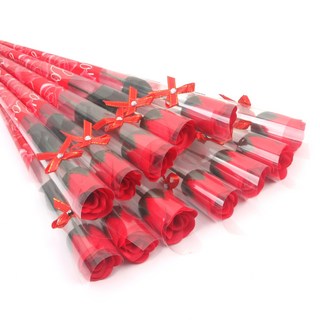 한송이 리본장미꽃 조화 비누꽃, 12개, 리본타입 레드