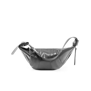 餃子包/牛角包真皮斜背包 牛皮大容量通勤包 – 黑色, 高級灰