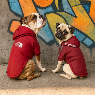 EIRAFUR 狗狗連帽風衣 寵物外套 狗狗冬天衣服 衝鋒衣 | 機能外套 防風保暖 反光條設計 白色/紅色 內刷絨毛布 寵物秋冬保暖外套衣服, 紐約磚紅, 1個