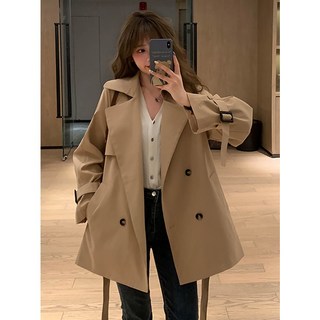 韓版設計感雙排扣西裝領長袖風衣外套，時尚百搭，展現優雅氣質