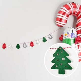 펠트 패턴 트리 가랜드, 레드 + 화이트 + 그린 + 실버, 1개