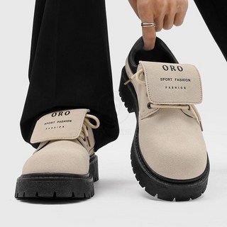 臺灣出貨 德比鞋2025新款春夏低幫馬丁靴男復古工裝鞋厚底增高透氣翻毛皮鞋