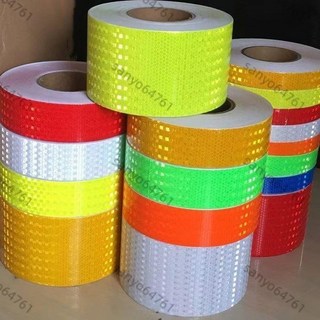 純色交通反光貼條高亮反光膠帶5cm地麵墻麵安全標示帶晶格反光膜 警示膠帶 蜂巢式反光貼紙 反光膜警示貼, 螢光綠反光貼【鑽石級】,長6米     寬5厘米, 1個