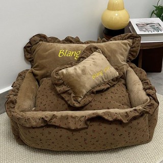 NUTRIVIO 강아지방석 겨울 사계절 베개 예쁜 소형견 애견 고양이 강아지집 침대, 1개, 브라운