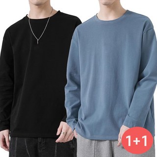 TIMEPURE 1+1 남성 긴팔 라운드넥 티셔츠 베이직 캐주얼 맨즈톤 오버핏 루즈핏 심플 데일리 면티 기본 티셔츠 심리스 이너 웨어 단품 외출복 코디