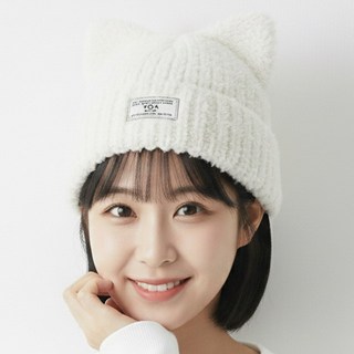 베이직엠 겨울 고양이귀모자 비니 페이크퍼 왕골라인 YOA