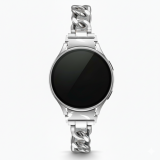 미소피아 갤럭시워치8 7 6 5 4 호환 글로시 메탈 스트랩 + 케이스 체인 슬림 여성 커브형 시계줄 밴드 날개형, Set A 체인메탈세트, 실버