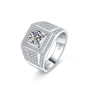 莫桑石 1克拉 男士菱形鑽戒 P950 鉑金戒指