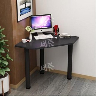 코너 책상 구석 사이드 테이블 모던 아치형 삼각, H. 검정/검정다리